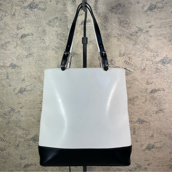 Frederic Paris Made in France, White and Black Leather tote bag - Picture 1 of 15